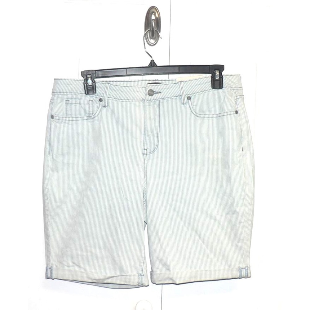 NYDJ Women's Cotton Blend Ella Denim Cuffed Hem Shorts in Rena Stripe Size 16